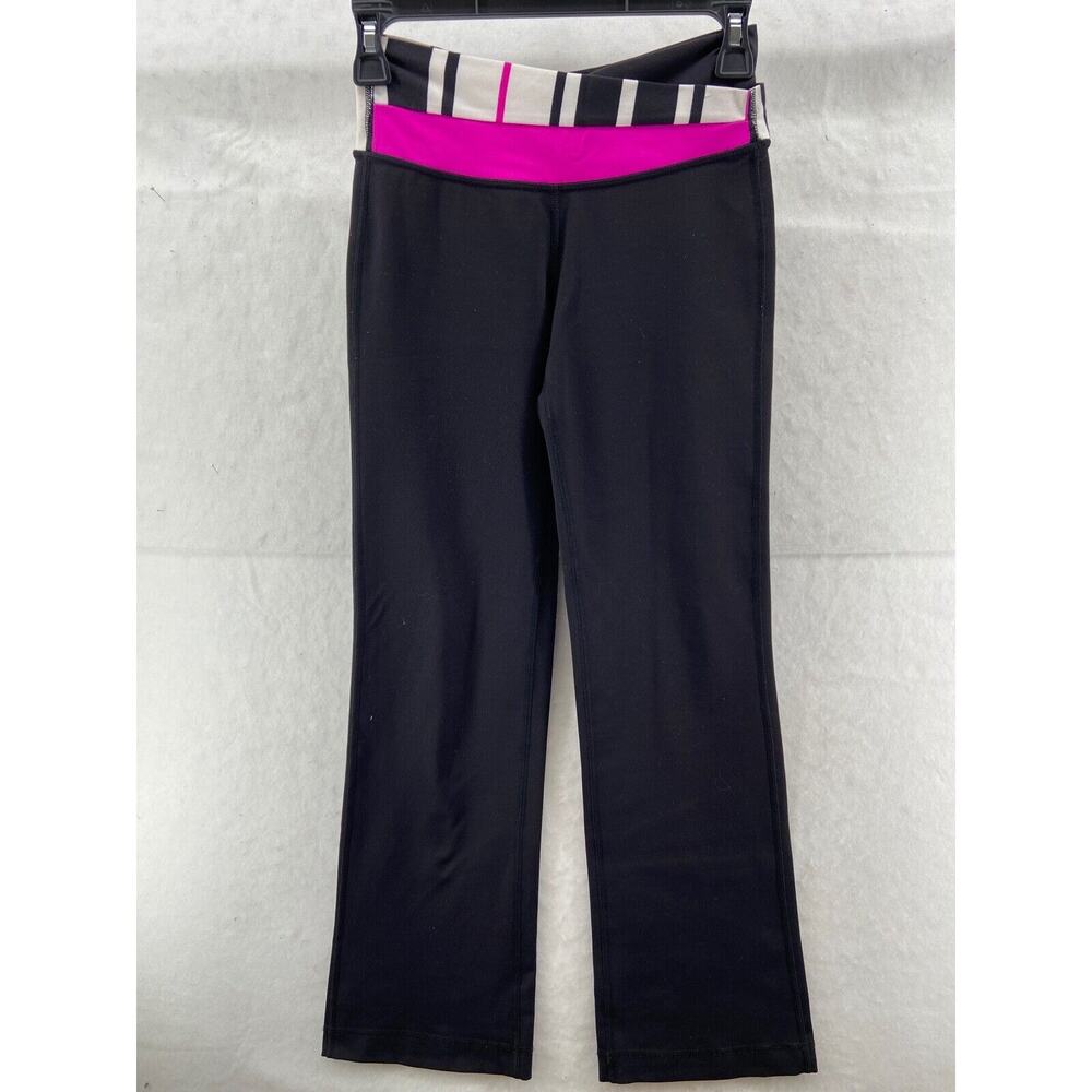 Lululemon Leggings Womens Sz 2 Black Fun Stripes‎ Wrap Band Yoga Athletic